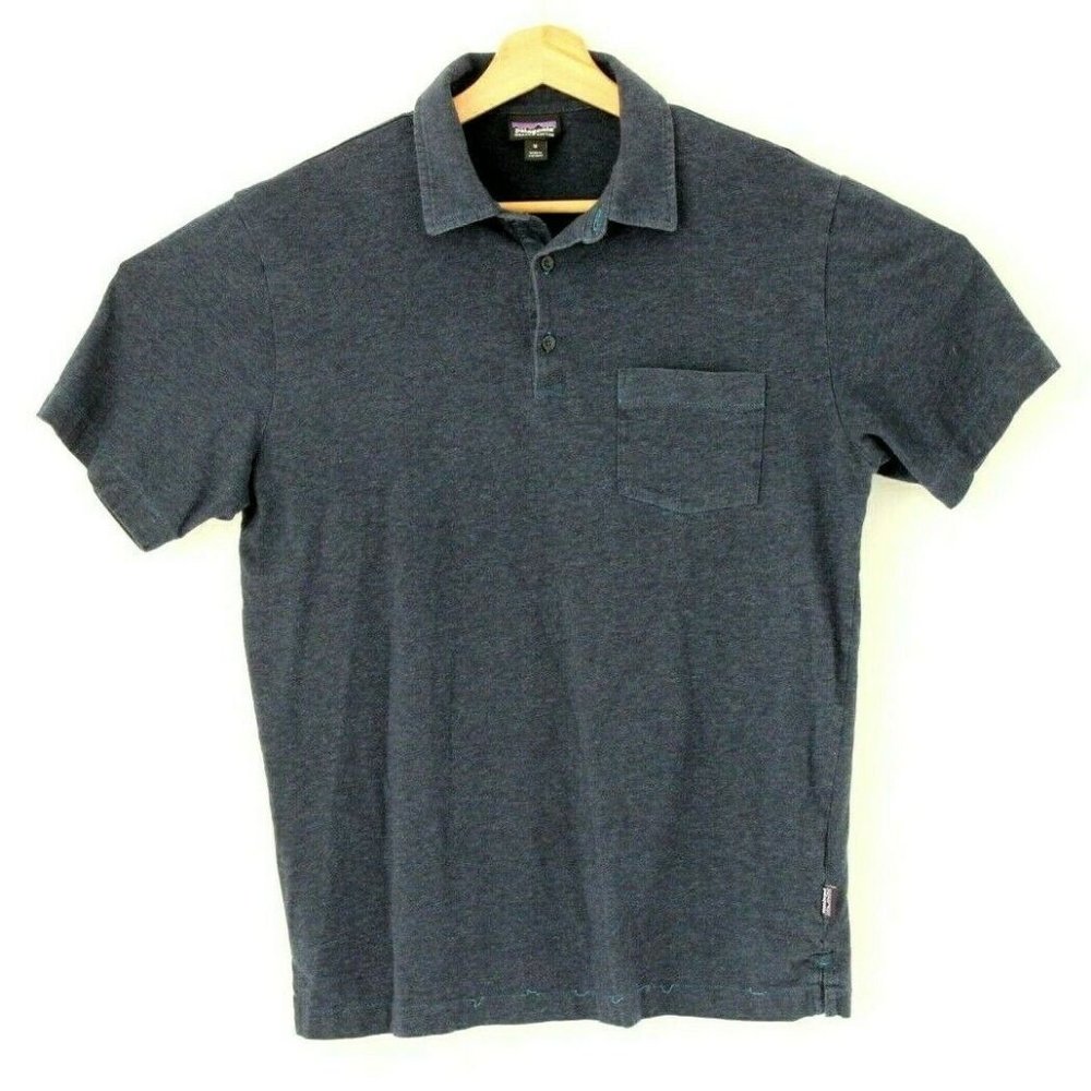 Patagonia Mens Medium Polo Rugby Golf Shirt Navy Blue Short Sleeve